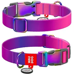 Нашийник для собак з нейлону WAUDOG Nylon Recycled з QR паспортом градієнт S 1.5х25-35 cм фіолетовий