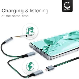 Адаптер CELLONIC USB-C 2в1 з AUX 3.5 мм та швидкою зарядкою 60W - мініатюра 4