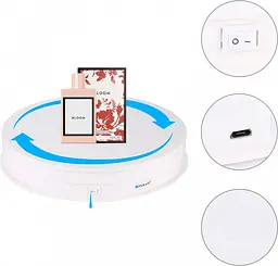 Поворотний стіл Puluz PU3049W USB 30см White [86239] - мініатюра 2