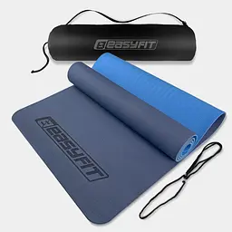 Килимок для йоги та фітнеса EasyFit TPE+TC 6мм двошаровий + Чохол синій з блакитним (EF-1924s-BLB)