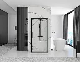Душова кабіна Rea Rapid Swing 100x90 black пристінна REA-KPL-009956, Чорний матовий, Універсальна, прозрачний, Чорний матовий - мініатюра 3