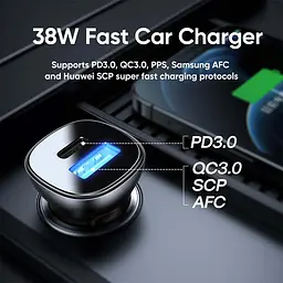Адаптер автомобільний JOYROOM Dual ports transparent car charger C-A42 1USB/1Type-C, 38W/3A, PD/QC - мініатюра 8