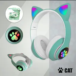 Бездротові дитячі Bluetooth навушники з котячими вушками та LED підсвічуванням STN AKS 28 бірюза - мініатюра 3