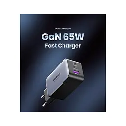Зарядний пристрій Ugreen 2xUSB-C + 1xUSB 65W GaN gray (10335) - мініатюра 2