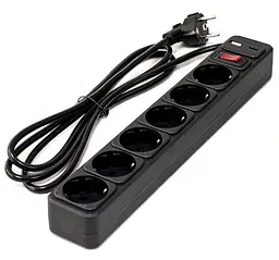 Мережевий фільтр GTL EU06K, 6 розеток, 1.8 м, Black, 1xType-C / 1xUSB (2.1A), 10А, до 2.3 кВт, виключатель, заземление, 3x0.75 мм² (GTL-XH-EU06K-1.8B)