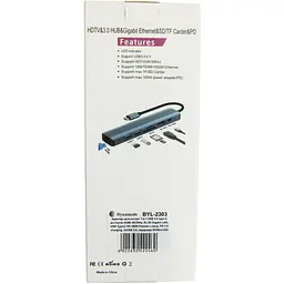 Концентратор Dynamode 7-in-1 USB-C to HDTV 4K/30Hz, 2хUSB3.0, RJ45, USB-C PD 100W, SD/MicroSD (BYL-2303) - мініатюра 12