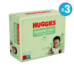 Набір вологі серветки Huggies Natural Care 672 шт. (3 уп. по 224 шт.)