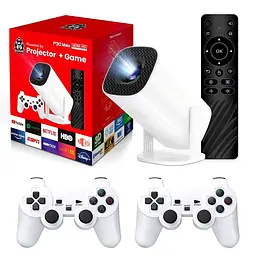 Ігровий проектор Smart TV 3D Game для кіно та ігор смарт домашній кінотеатр з джойстиками 4K Android 11 1080P 1280*720P HD Dual Wi-Fi 6 Bluetooth 5.0 з пультом ДУ 30000 ігор SD 64GB UKC P30 Max - мініатюра 3