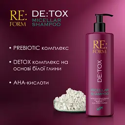 Шампунь міцелярний Re:form De:tox Очищення і детоксикація волосся 400 мл - мініатюра 4