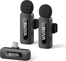 Професійний петличний бездротовий мікрофон Boya BY-V20 V2.0 Роз'єм Type-C 2шт Black (18873-prm)