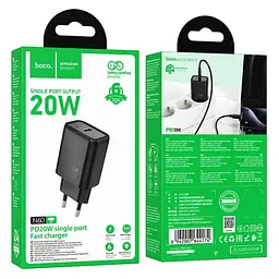Мережевий зарядний пристрій Hoco N60 Gentle single port PD20W charger (EU) чорний - мініатюра 2