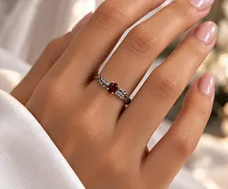 Срібна каблучка Jewellery Continent з натуральним гранатом і фіанітами 18 (К-0853) - мініатюра 3