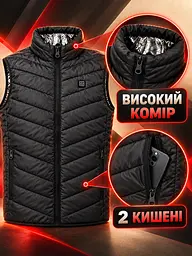 Термо жилет с активным подогревом от Power Bank USB, с эффектом "теплого кокона" , 3 тепературных режима, размер XL, Черный - миниатюра 5