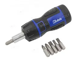 Викрутка KUBIS з тріскачкою 7 насадок SL4, 5, 6мм, PH1, 2, 3, CrV6150, HRC 51-54 ,
