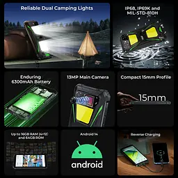 Смартфон Oukitel G5 6" HD+ /4GB/256GB T310 /6300mAh /Ліхтар/13+5Мп/ IP69K/Green - мініатюра 6