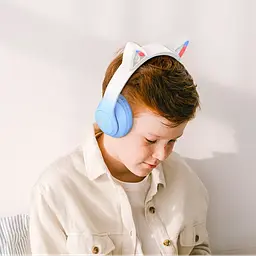 Навушники Hoco W42 Cat Ear Bluetooth з котячими вушками та LED-підсвіткою Блакитні з білим - мініатюра 3