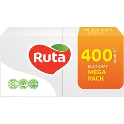 Серветки столові Ruta Mega Pack 1 шар 24 х 24 см білі 400 шт. (4820023744622)