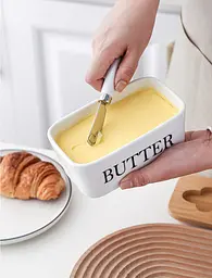 Маслянка керамічна біла з бамбуковою кришкою та ножем Butter 600 мл - мініатюра 8