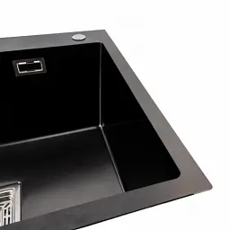 Кухонна мийка Platinum Handmade PVD з нержавіючої сталі 1.0 мм квадратний сифон 60x50x23 см чорна HSB - мініатюра 5