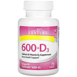 Вітаміни та мінерали 21st Century Calcium 600 mg + D3 800 IU, 75 каплет - Термін 09.26