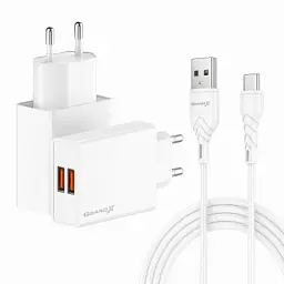 Зарядний пристрій Grand-X 2xUSB 5V 2.4A + cable USB to USB-C white (CH-15WT) - мініатюра 2