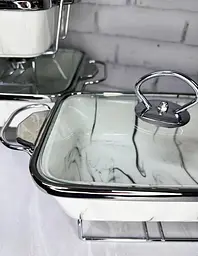 Набір з 3-х мармітів керамічних прямокутних Kitchen з кришками із скла Біло Сріблястий - мініатюра 8