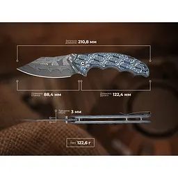 Ніж складаний туристичний Civivi Pentad (8.8 см) Damascus / Micarta синій/білий - мініатюра 15