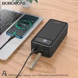 Портативний акумулятор BOROFONE DBT09 Large papacity four USB 60000mAh чорний - мініатюра 7