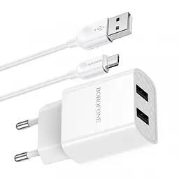 Зарядний пристрій із кабелем Micro Borofone BA53A Powerway 2 USB 2.1A біле