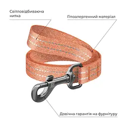 Повідець для собак WAUDOG Re-cotton світловідбивний M Ш 20 мм Д 150 см помаранчевий (40144) - мініатюра 3