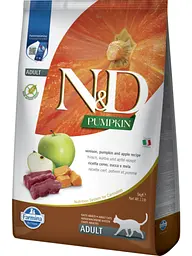 Сухий беззерновий корм Farmina N&D CAT PUMPKIN VENISON & APPLE ADULT для дорослих кішок з гарбузом, олениною та яблуком 5 кг