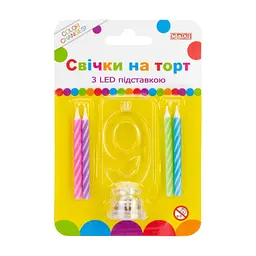 Свічка Maxi 4 шт. на торт з LED підставкою "9", що світиться (MX701007-9)