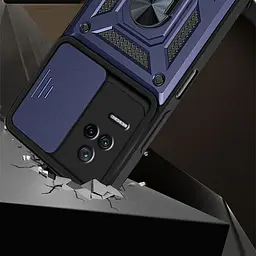 Ударостійкий чохол Camshield Serge Ring Xiaomi Poco F4 Синій, TPU+PC, Шторка на камеру - мініатюра 3