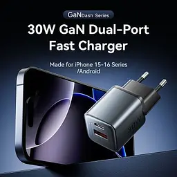Зарядний пристрій Vention 1xUSB-C PD30W + 1xUSB QC3.0 18W GaN gray (FEWH0-EU) - мініатюра 2