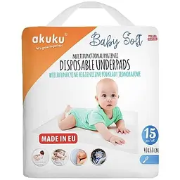 Пелюшки для малюків Akuku Baby Soft 40 x 60 см, 15 шт (A0500)