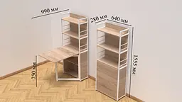 Стіл книжка з етажеркою Практик 2 Ferrum-decor 1555x640x990 Білий метал ДСП Дуб Сонома 16мм (FRD-104635) - мініатюра 2