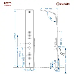 Душова панель Corsan Festo black з виливом S046MBLW, Чорний матовий - мініатюра 4