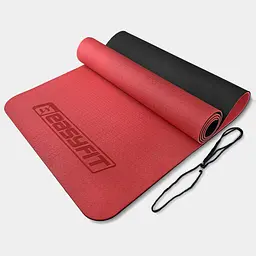 Килимок для йоги та фітнесу EasyFit TPE+TC 6мм двошаровий червоний-чорний - мініатюра 1