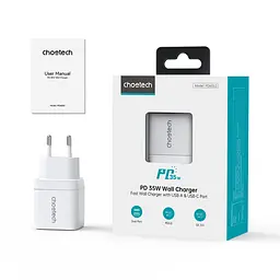 Мережевий зарядний пристрій Choetech PD6052 PD35W GAN A+C White (43-00128) - мініатюра 3