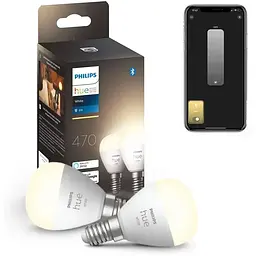 Розумні LED лампочки Philips Hue E14 White P45 470лм 40Вт 5.7W, ZigBee, Bluetooth, Apple HomeKit, 2 шт
