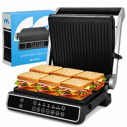 Електрогриль притискний MalTec SM5000W-PRO, 2200 Вт, контактний гриль-прес, чорний зі сріблястим