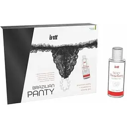 Набір Intt BRAZILIAN PANTY BLACK: трусики на зав'язках S-XL з перлинним кільцем + полунична змазка Intt SO7129 94726