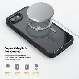 Чехол Apple iPhone 16e/17e, Unit MagSafe, черный, прозрачный, магсейф, противоударный, магнитный, панель-накладка с поддержкой MagSafe, с поддержкой беспроводной зарядки, TPU+PC, защита всего корпуса, ударопрочный, ArmorStandart (ARM83874) - мініатюра 4