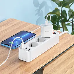 Мережевий фільтр-продовжувач Hoco NS2 (3 х розетки 3 х USB) білий 1.8 м - мініатюра 3