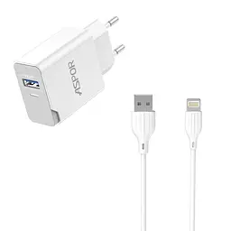 Мережевий зарядний пристрій Aspor A827 IQ (USB/2.4A) + кабель USB – Lightning- білий - мініатюра 4