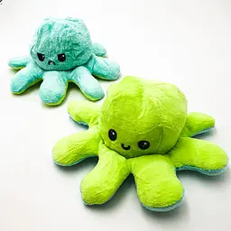 М'яка іграшка Восьминіг перевертень двосторонній веселий сумний Mood Octopus 20 см UKC зелено/бірюзовий