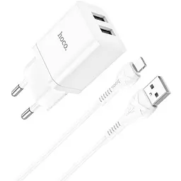 МЗП Hoco N25 Maker (2USB-A) + USB to Lightning White - мініатюра 3