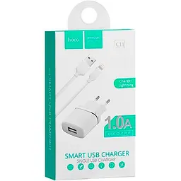 Мережевий зарядний пристрій 1USB Hoco C11 1A White + USB Cable iPhone 6 - мініатюра 3