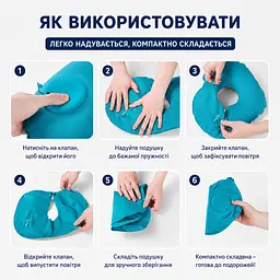 Дорожня надувна подушка для шиї , бірюзова | Подушка для подорожей - мініатюра 4