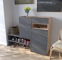 Тумба для взуття в передпокій Moreli RS-4 з ящиком та полицями Ш1350х1017х400мм Дуб Сонома/Антрацит